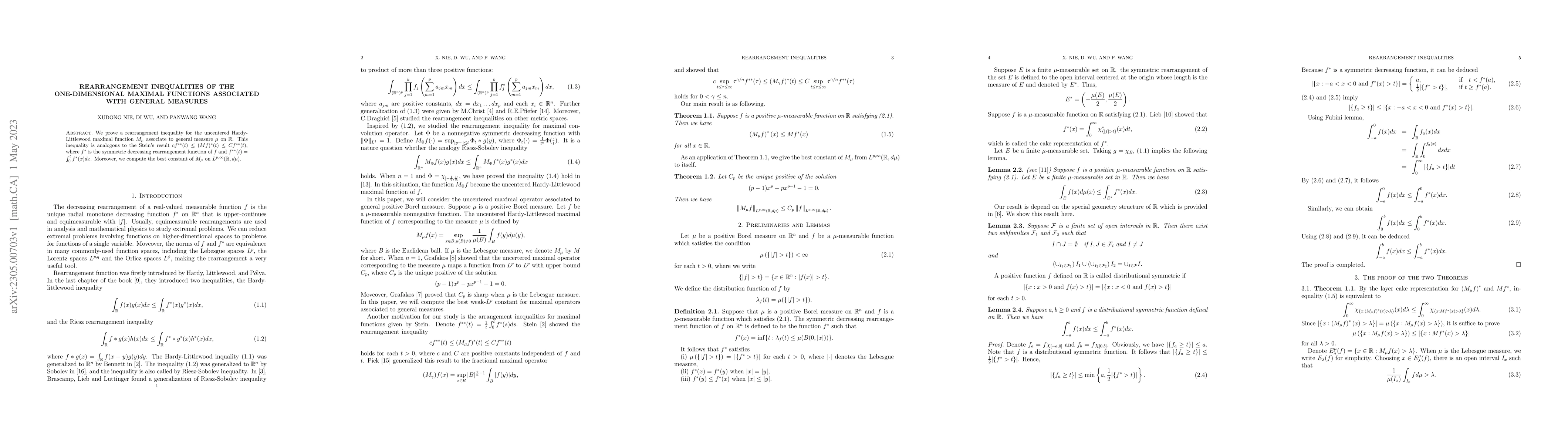 Thumbnail for Rearrangement inequalities of the one-dimensional maximal functions
  associated with general measures
