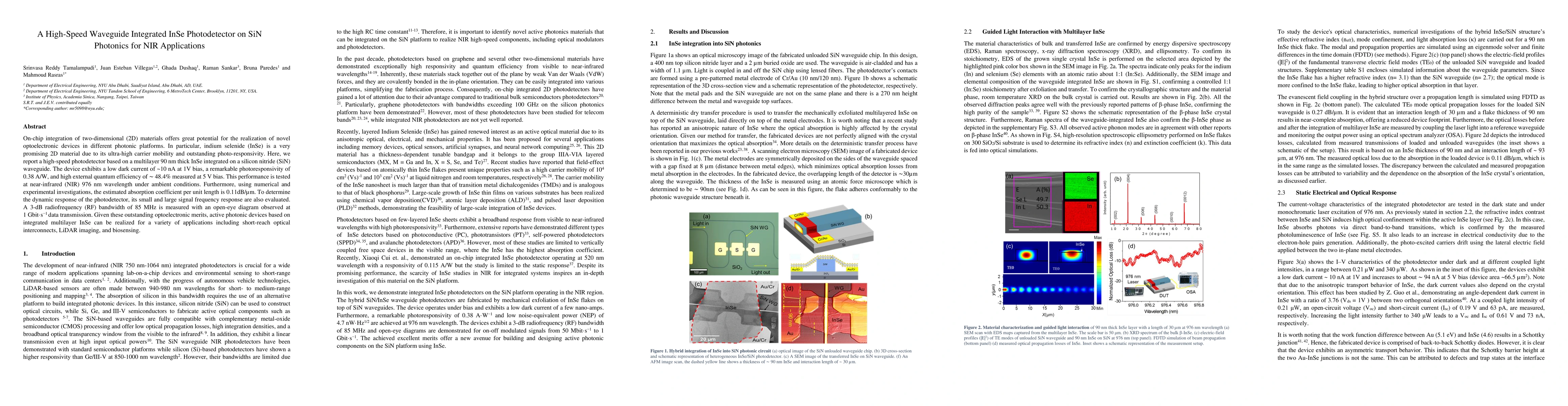 Thumbnail for A High-Speed Waveguide Integrated InSe Photodetector on SiN Photonics
  for NIR Applications