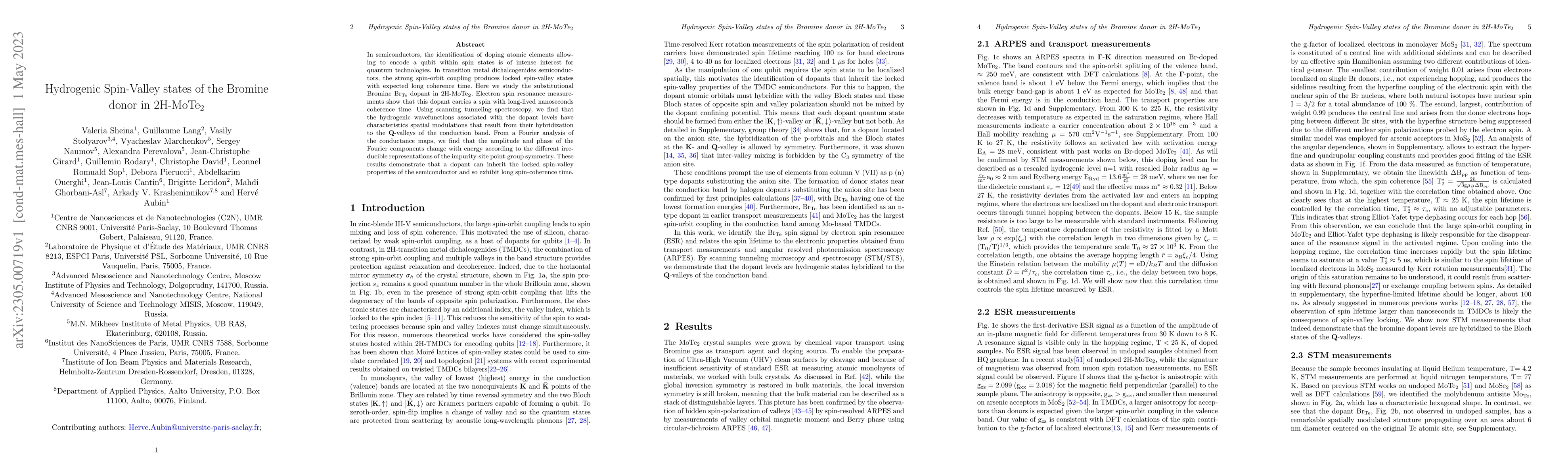 Thumbnail for Hydrogenic Spin-Valley states of the Bromine donor in 2H-MoTe$_2$