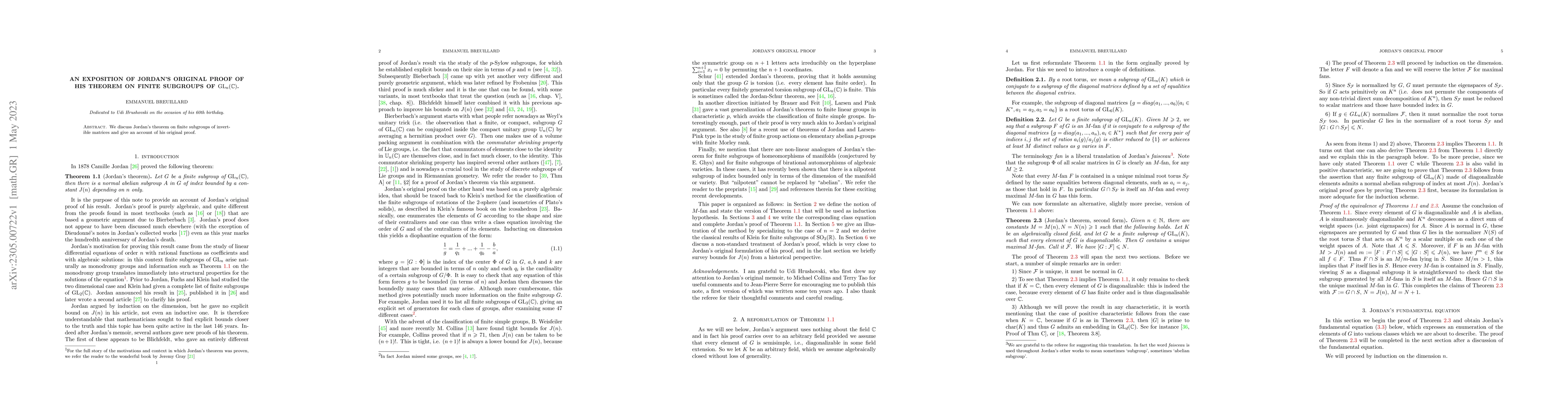 Thumbnail for An exposition of Jordan's original proof of his theorem on finite
  subgroups of $\GL_n(\C)$