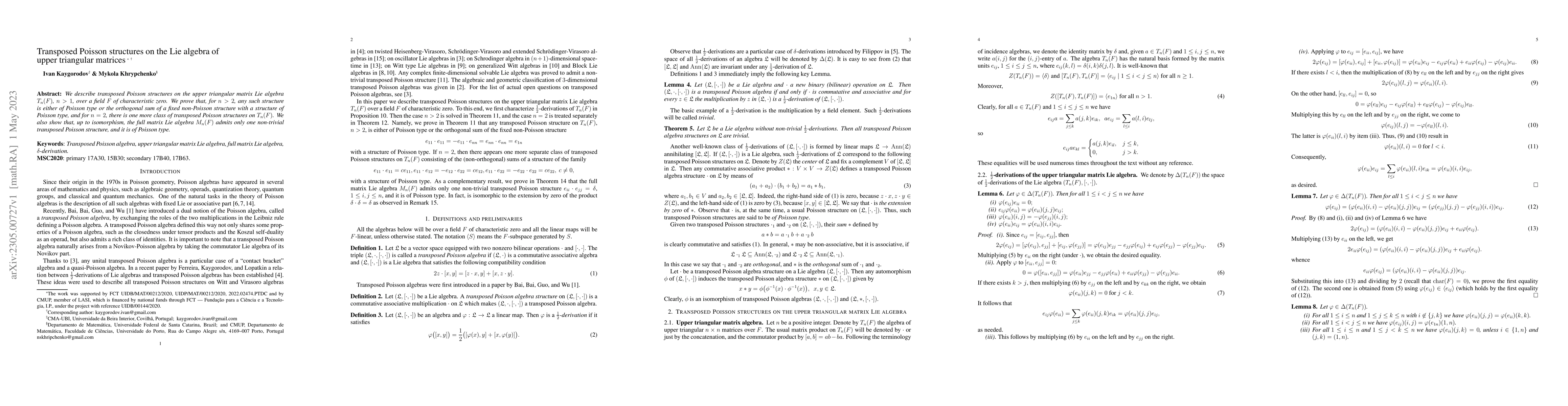 Thumbnail for Transposed Poisson structures on the Lie algebra of upper triangular
  matrices