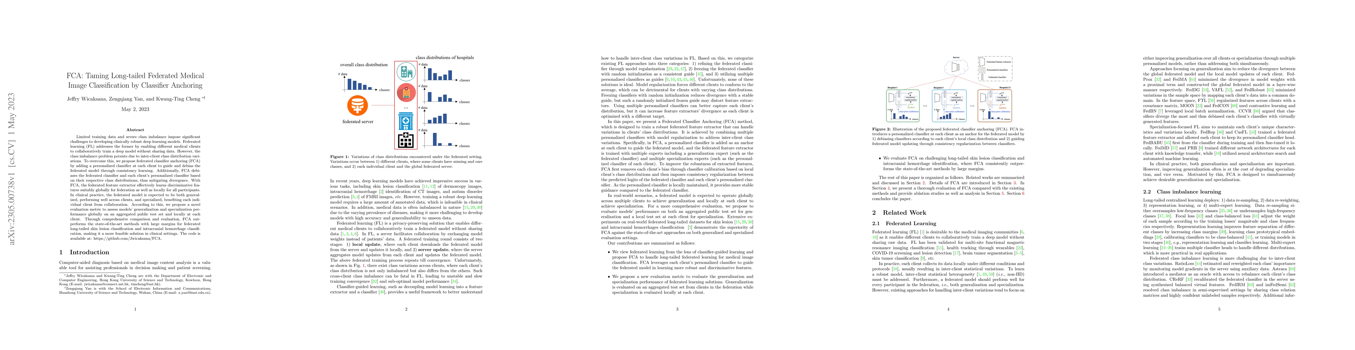 Thumbnail for FCA: Taming Long-tailed Federated Medical Image Classification by
  Classifier Anchoring