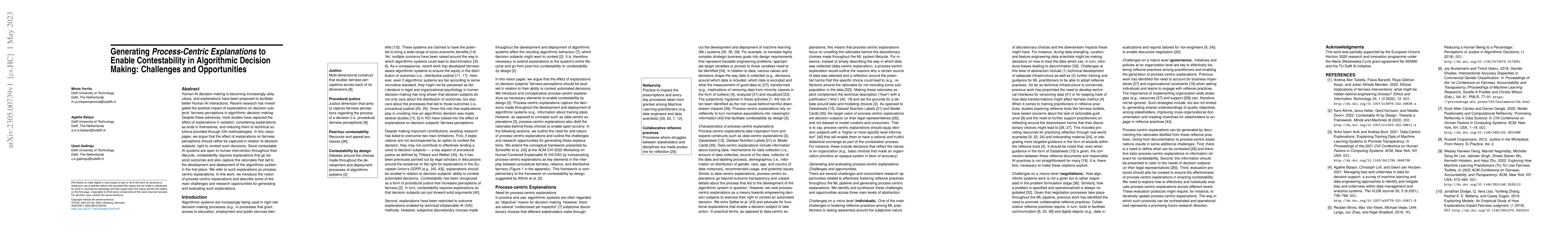 Thumbnail for Generating Process-Centric Explanations to Enable Contestability in
  Algorithmic Decision-Making: Challenges and Opportunities
