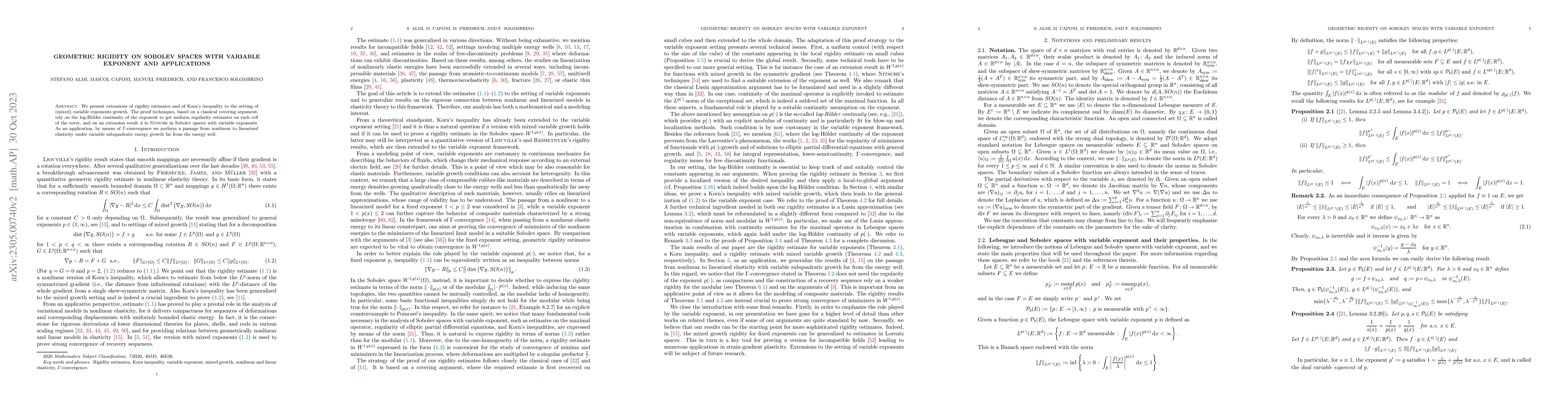 Thumbnail for Geometric rigidity on Sobolev spaces with variable exponent and
  applications