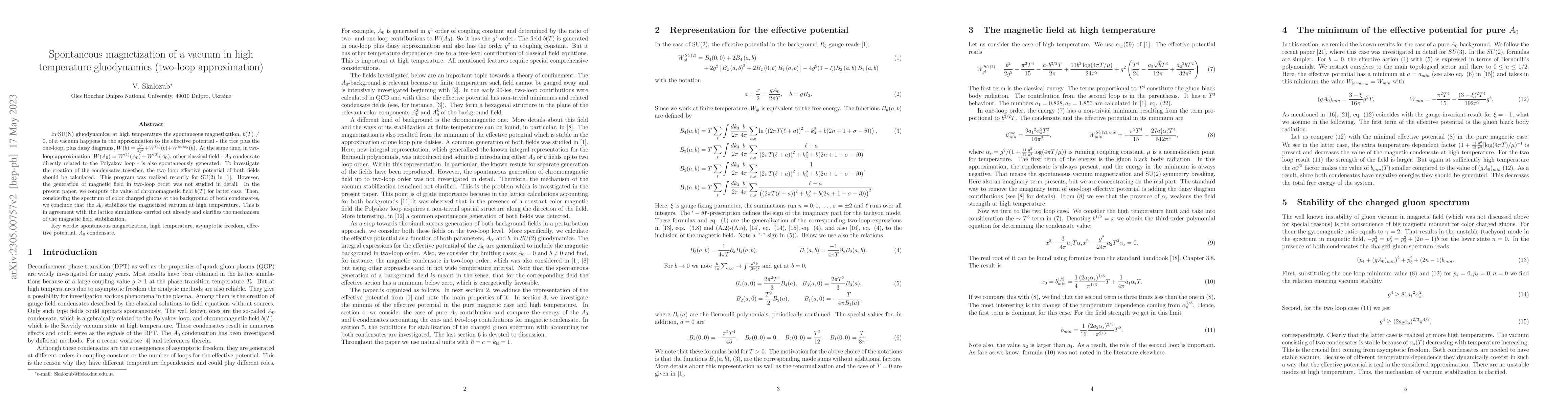 Thumbnail for Spontaneous magnetization of a vacuum in high temperature gluodynamics
  (two-loop approximation