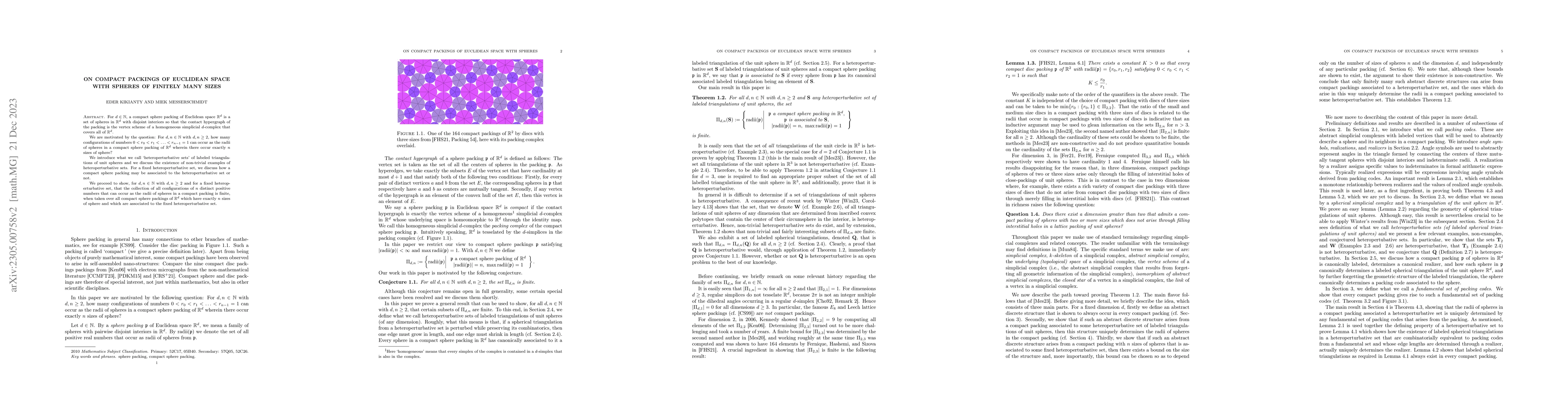Thumbnail for On compact packings of Euclidean space with spheres of finitely many
  sizes