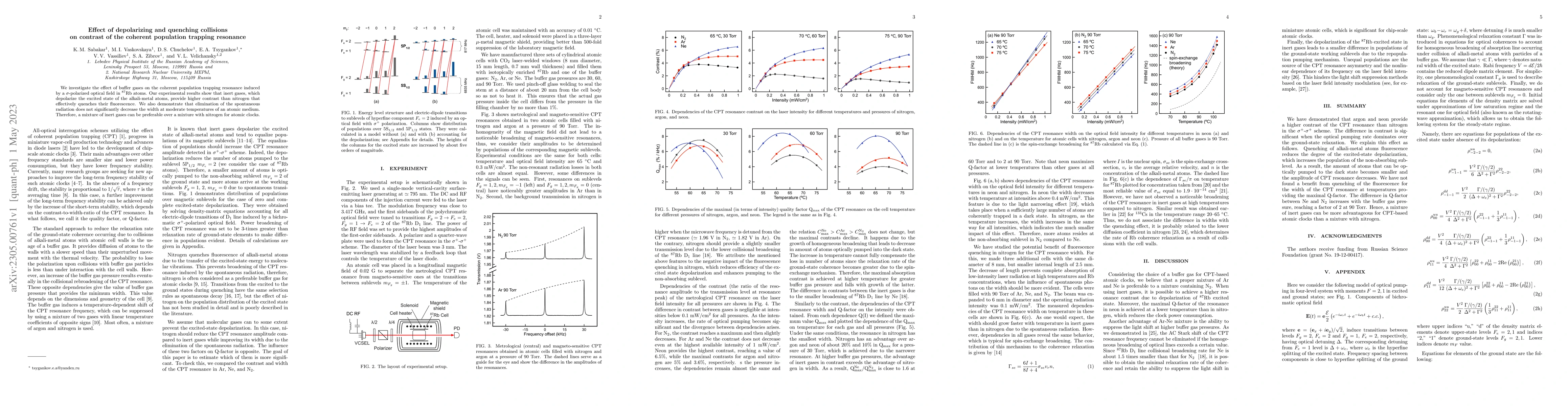 Thumbnail for Effect of depolarizing and quenching collisions on contrast of the
  coherent population trapping resonance