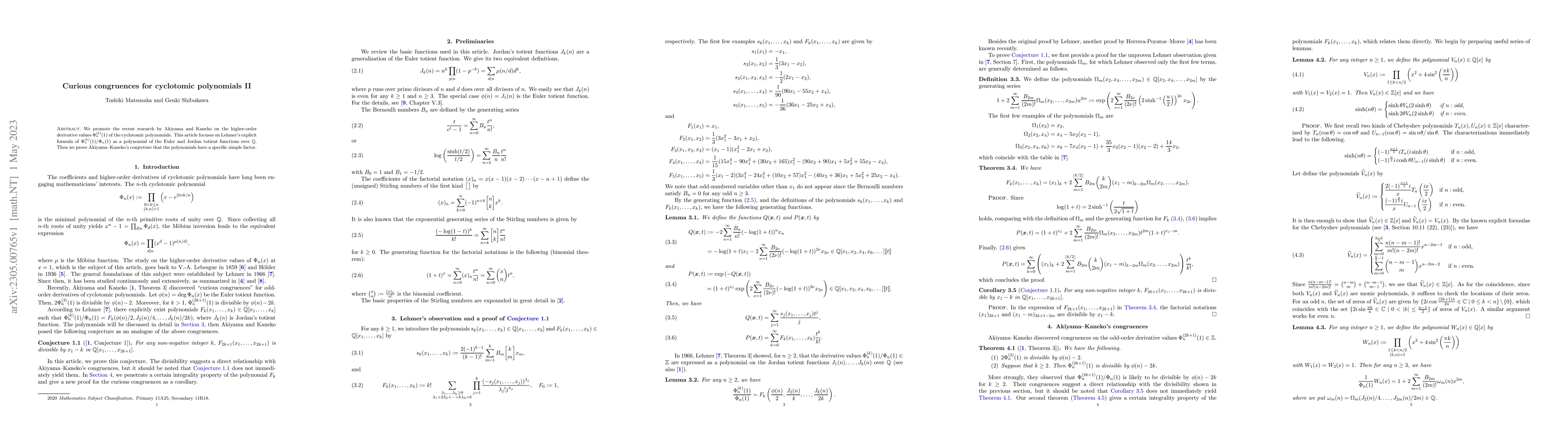 Thumbnail for Curious congruences for cyclotomic polynomials II