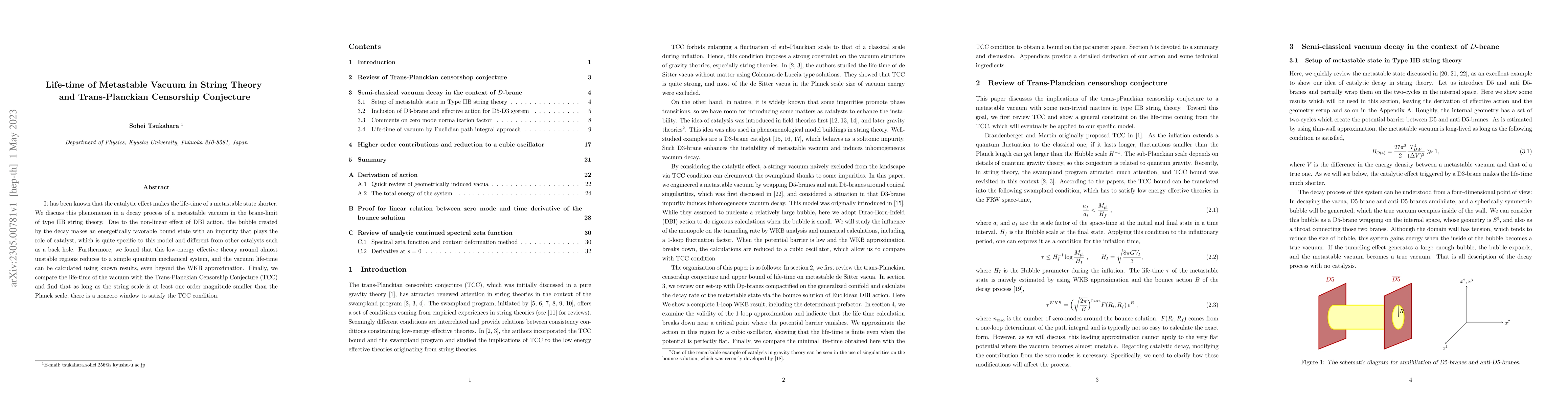 Thumbnail for Life-time of Metastable Vacuum in String Theory and Trans-Planckian
  Censorship Conjecture