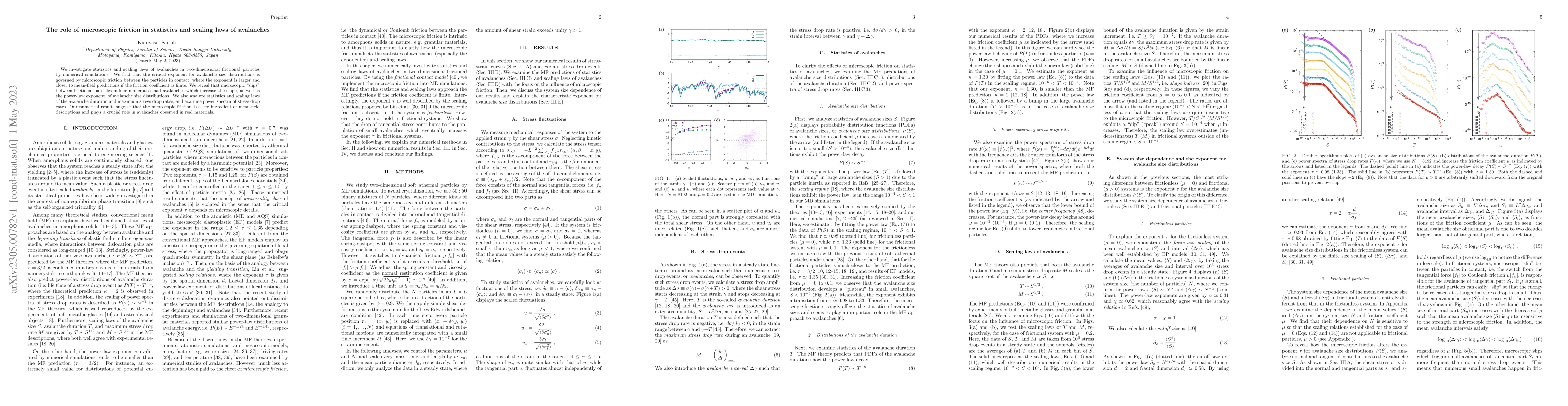Thumbnail for The role of microscopic friction in statistics and scaling laws of
  avalanches