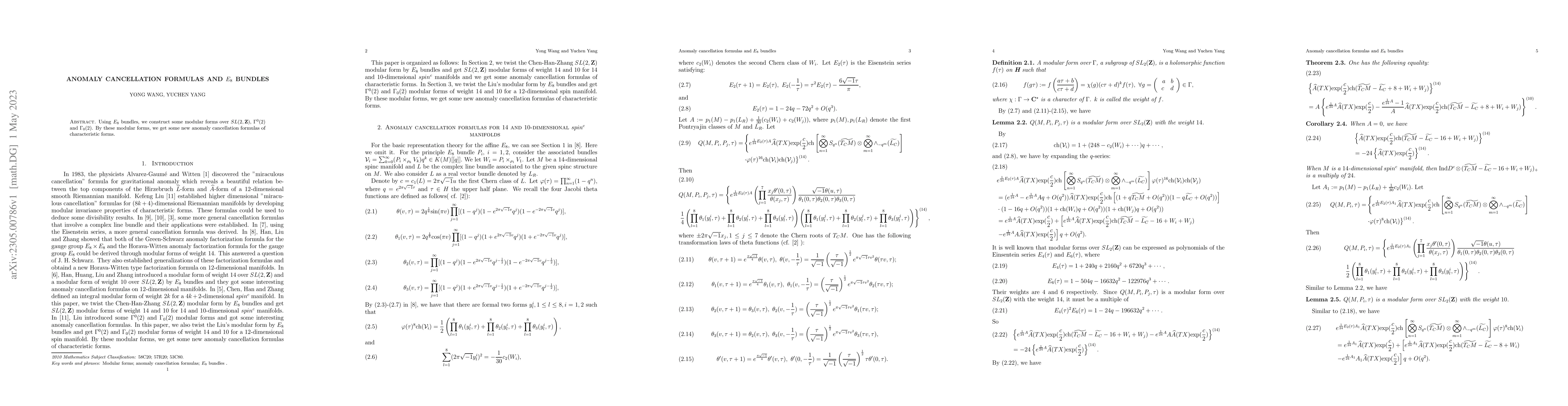 Thumbnail for Anomaly cancellation formulas and E8 bundles