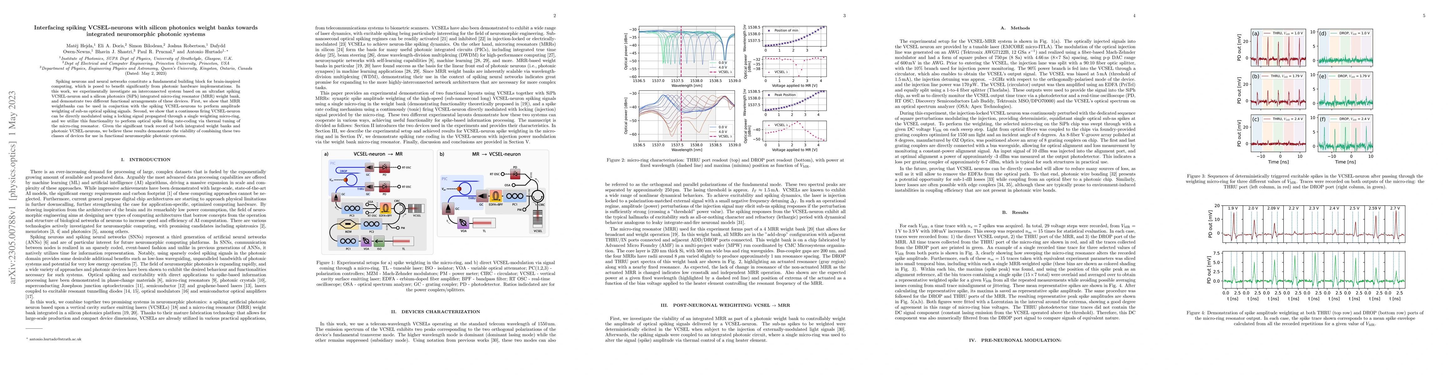 Thumbnail for Interfacing spiking VCSEL-neurons with silicon photonics weight banks
  towards integrated neuromorphic photonic systems