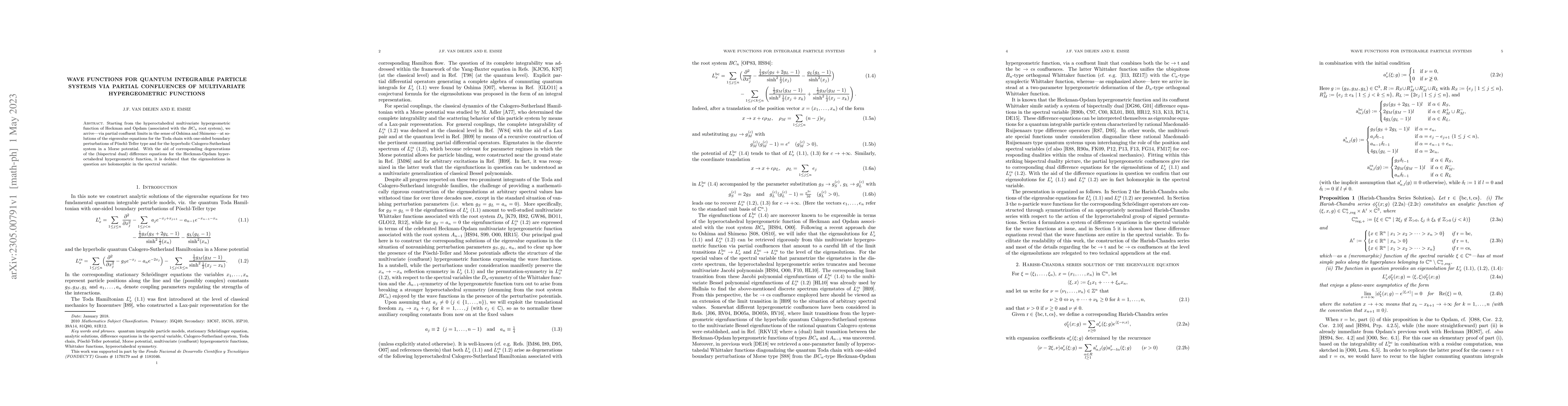 Thumbnail for Wave functions for quantum integrable particle systems via partial
  confluences of multivariate hypergeometric functions