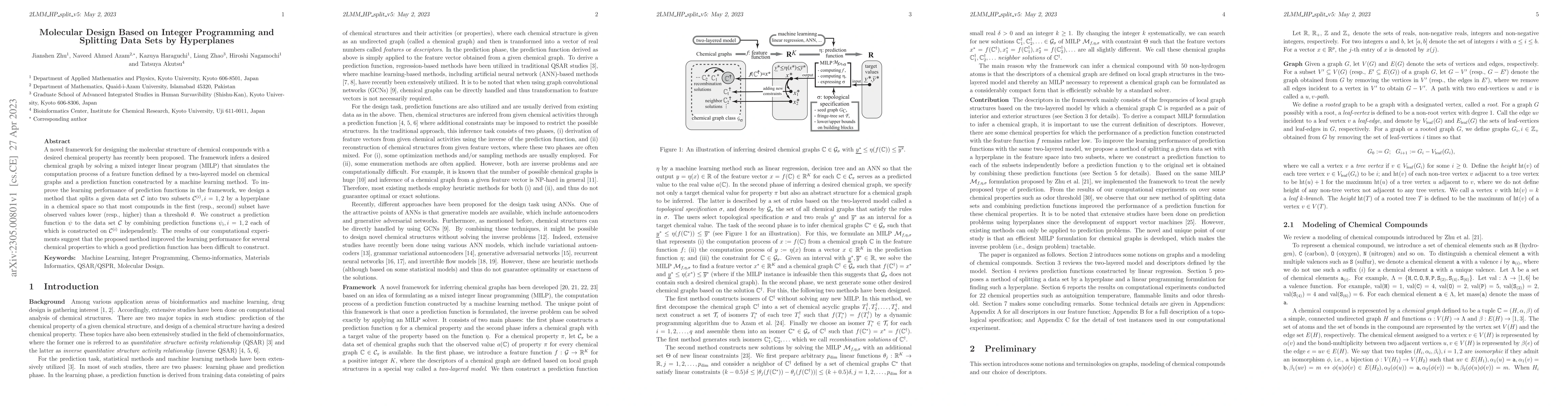 Thumbnail for Molecular Design Based on Integer Programming and Splitting Data Sets by
  Hyperplanes