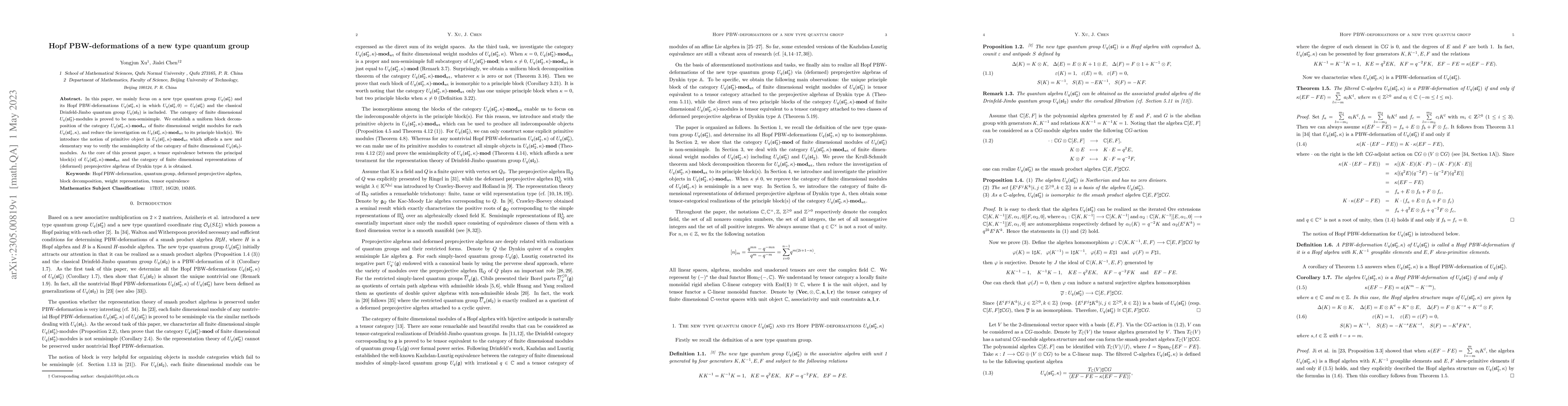Thumbnail for Hopf PBW-deformations of a new type quantum group