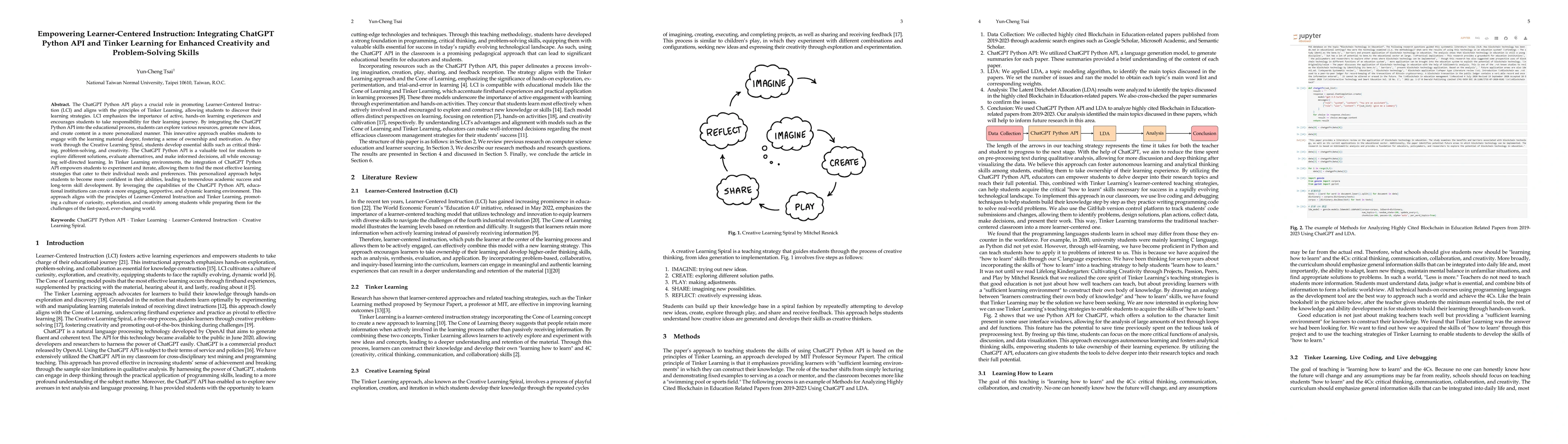 Thumbnail for Empowering Learner-Centered Instruction: Integrating ChatGPT Python API
  and Tinker Learning for Enhanced Creativity and Problem-Solving Skills