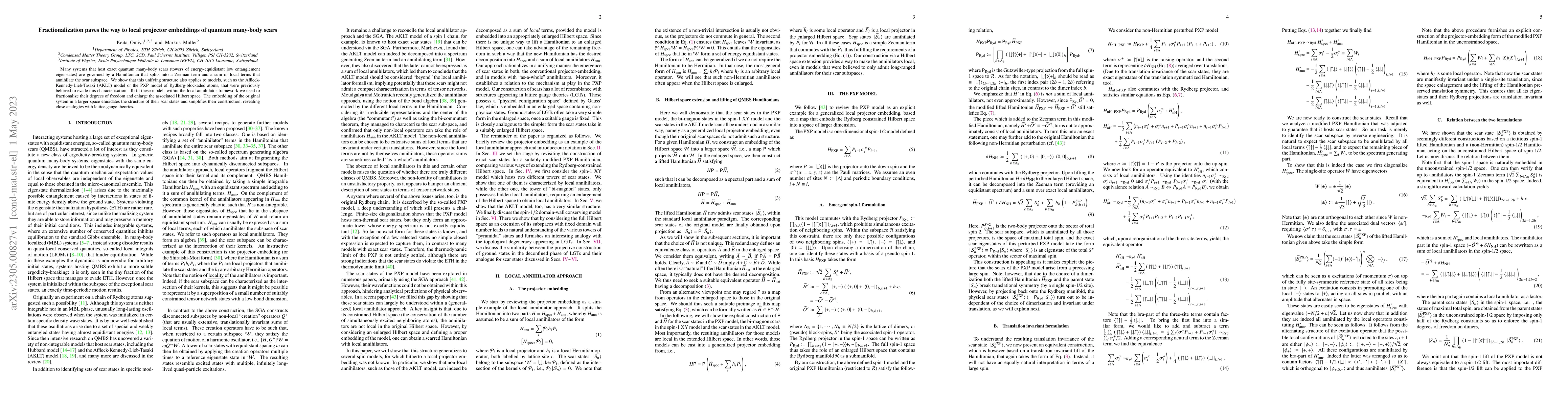 Thumbnail for Fractionalization paves the way to local projector embeddings of quantum
  many-body scars