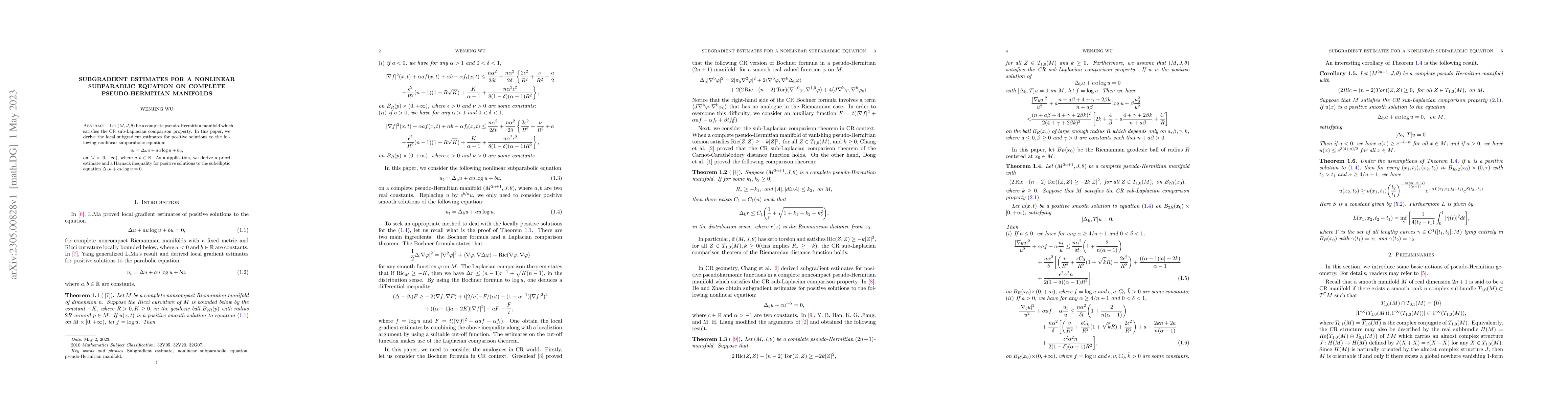 Thumbnail for Subgradient estimates for a nonlinear subparablic equation on complete
  pseudo-Hermitian manifolds
