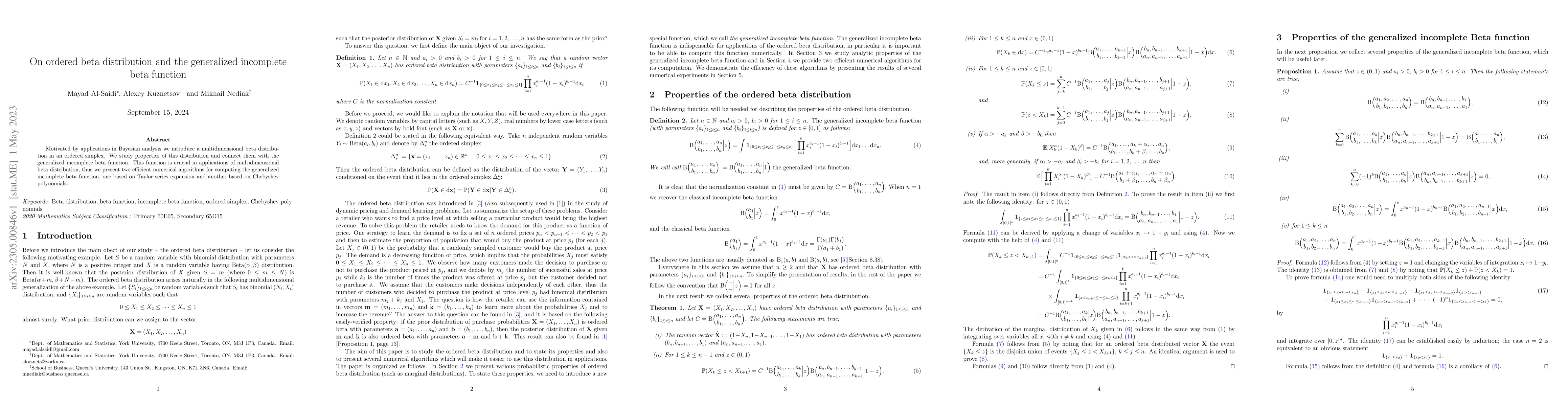 Thumbnail for On ordered beta distribution and the generalized incomplete beta
  function