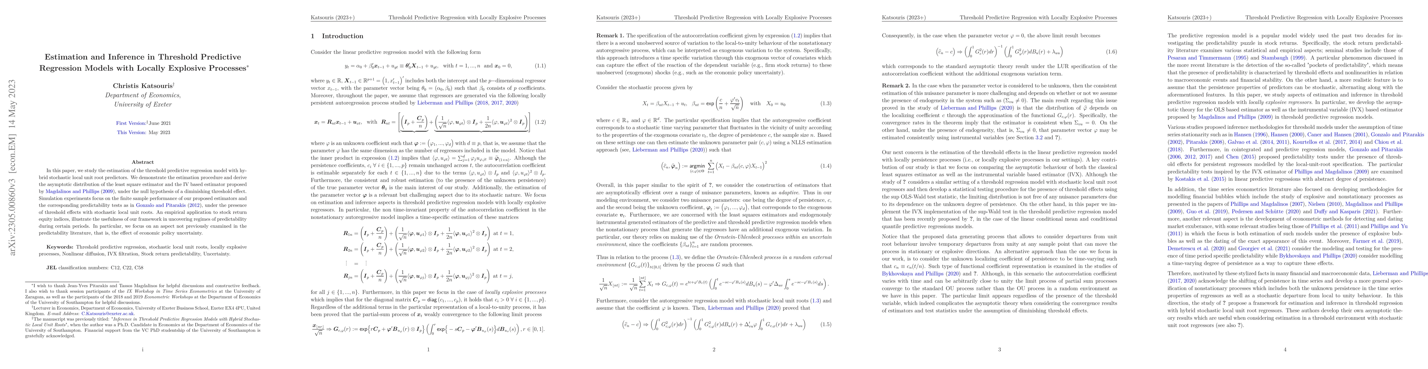 Thumbnail for Estimation and Inference in Threshold Predictive Regression Models with
  Locally Explosive Regressors