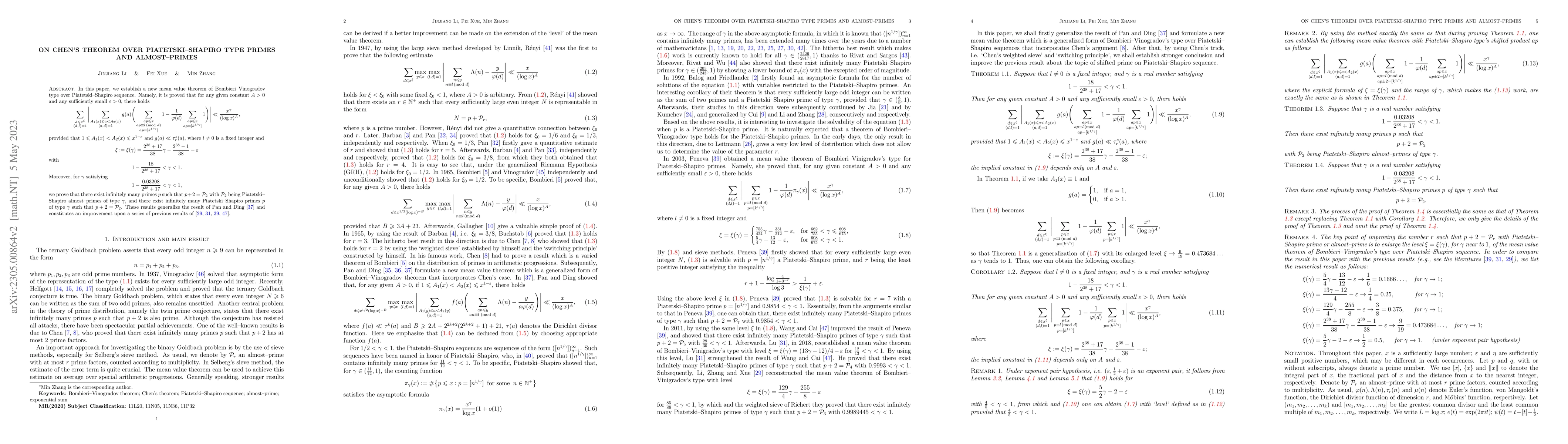Thumbnail for On Chen's theorem over Piatetski-Shapiro type primes and almost-primes