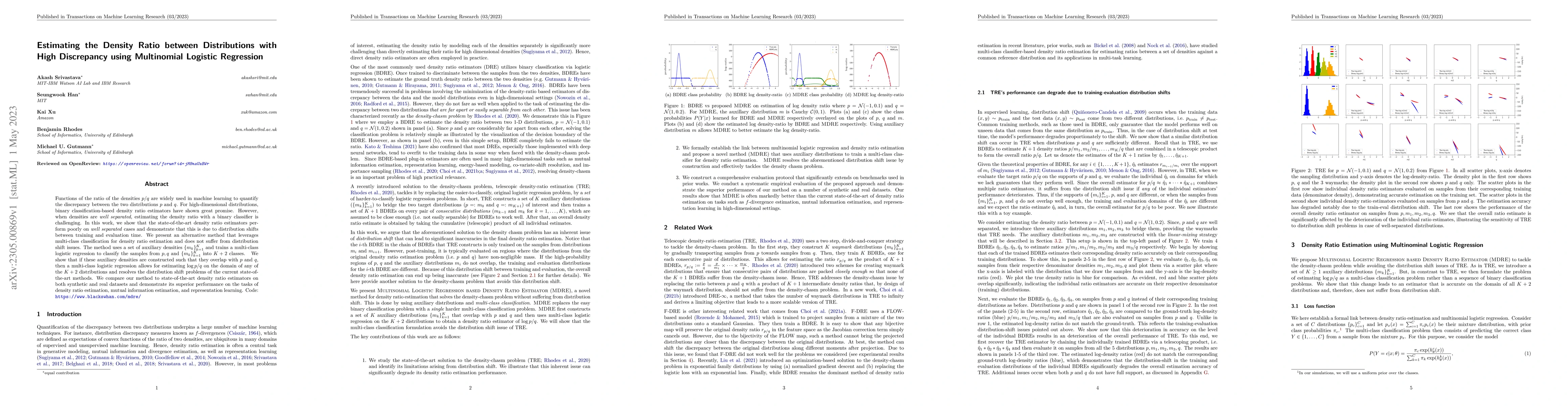 Thumbnail for Estimating the Density Ratio between Distributions with High Discrepancy
  using Multinomial Logistic Regression