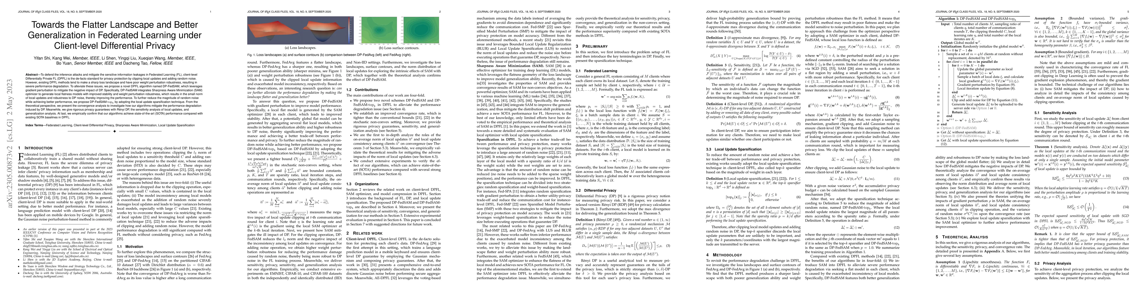 Thumbnail for Towards the Flatter Landscape and Better Generalization in Federated
  Learning under Client-level Differential Privacy