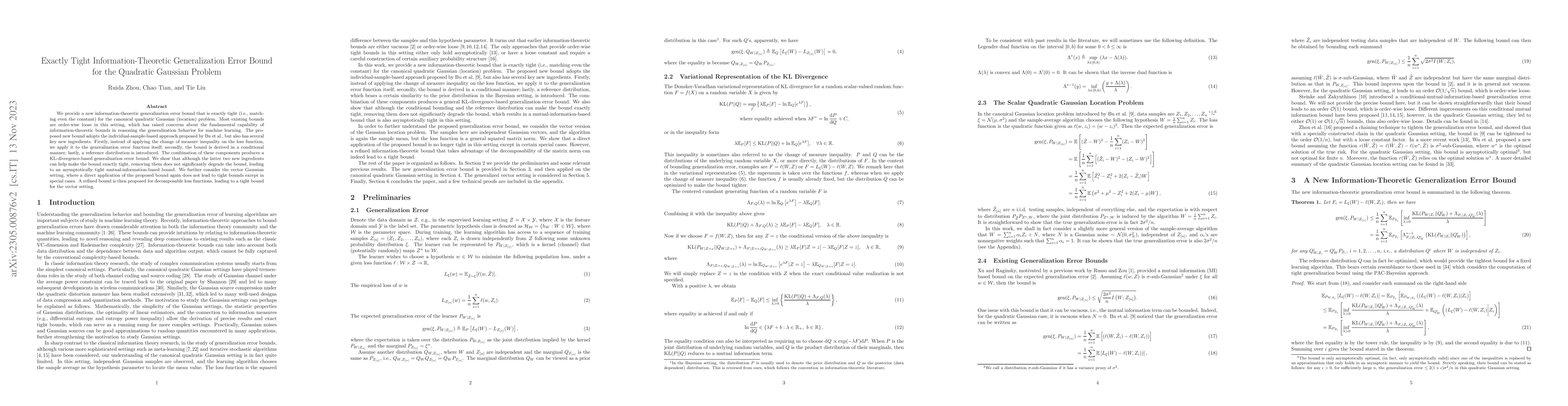 Thumbnail for Exactly Tight Information-Theoretic Generalization Error Bound for the
  Quadratic Gaussian Problem