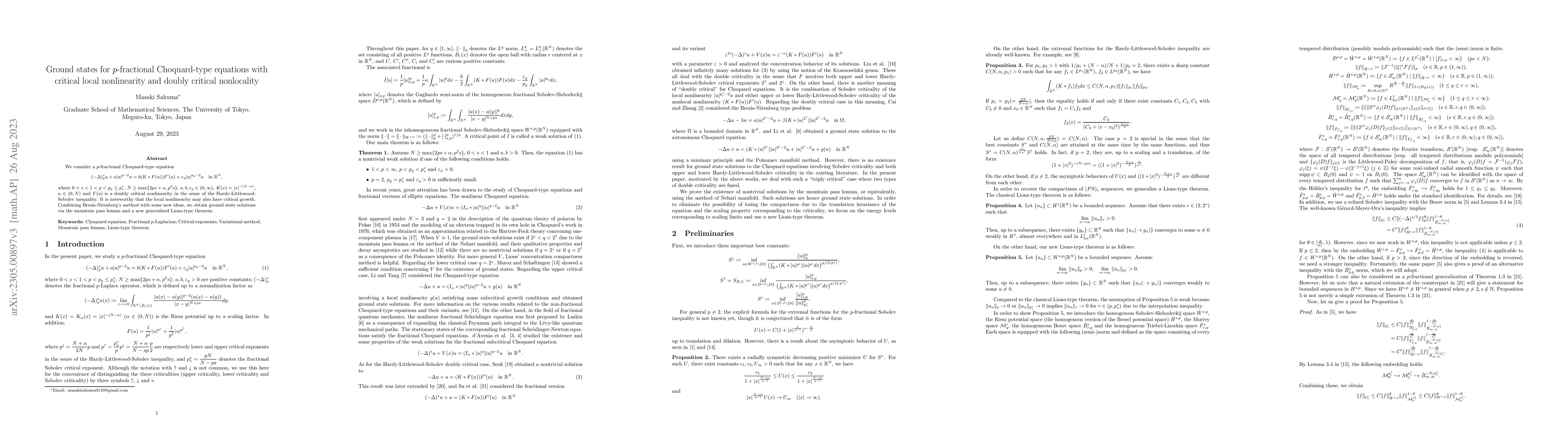 Thumbnail for Ground states for $p$-fractional Choquard-type equations with critical
  local nonlinearity and doubly critical nonlocality