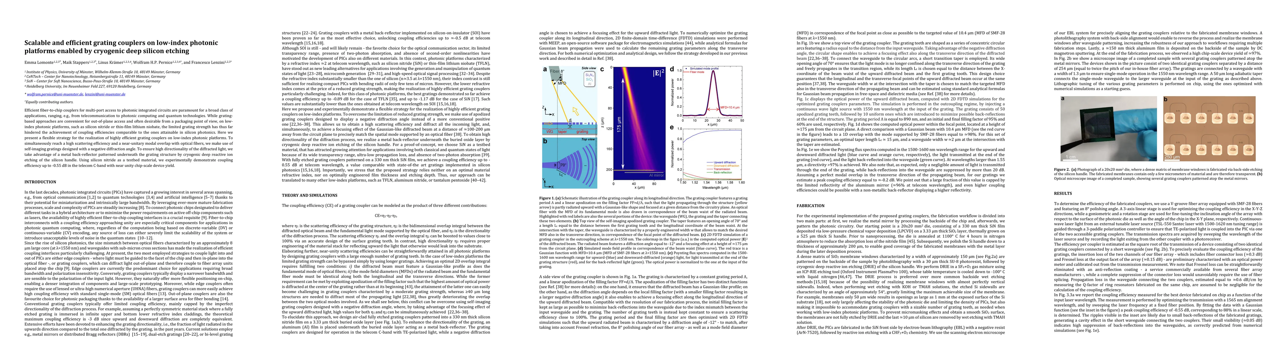 Thumbnail for Scalable and efficient grating couplers on low-index photonic platforms
  enabled by cryogenic deep silicon etching