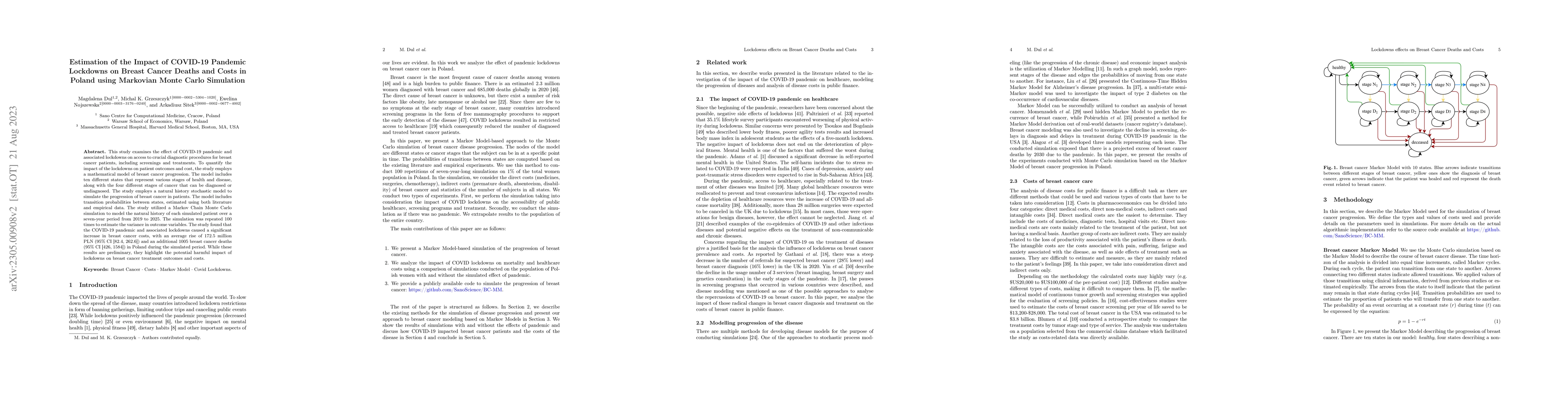 Thumbnail for Estimation of the Impact of COVID-19 Pandemic Lockdowns on Breast Cancer
  Deaths and Costs in Poland using Markovian Monte Carlo Simulation