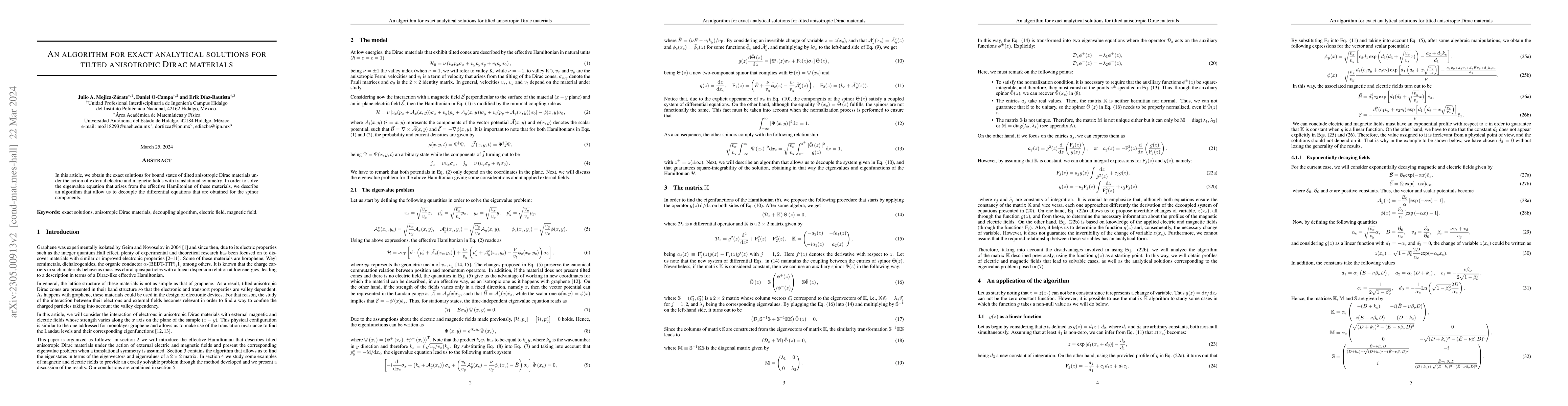 Thumbnail for An algorithm for exact analytical solutions for tilted anisotropic Dirac
  materials