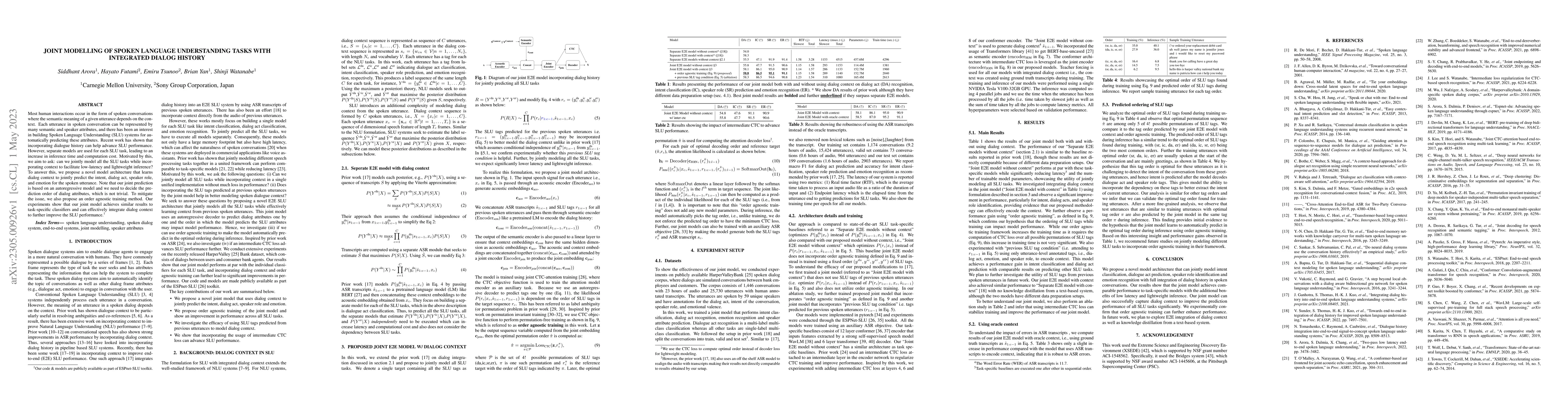 Thumbnail for Joint Modelling of Spoken Language Understanding Tasks with Integrated
  Dialog History