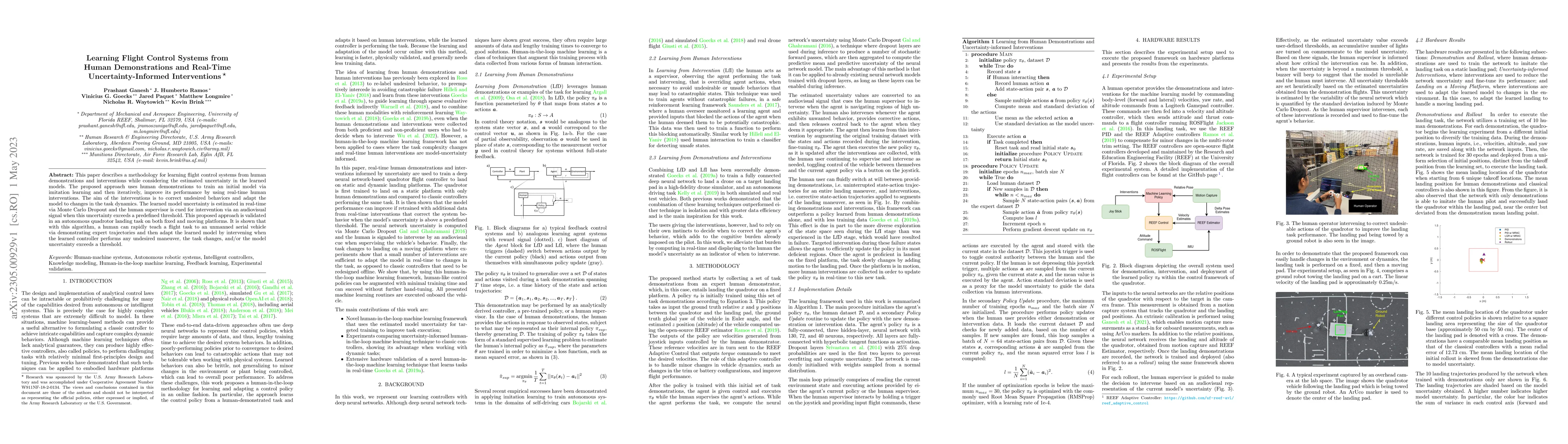 Thumbnail for Learning Flight Control Systems from Human Demonstrations and Real-Time
  Uncertainty-Informed Interventions