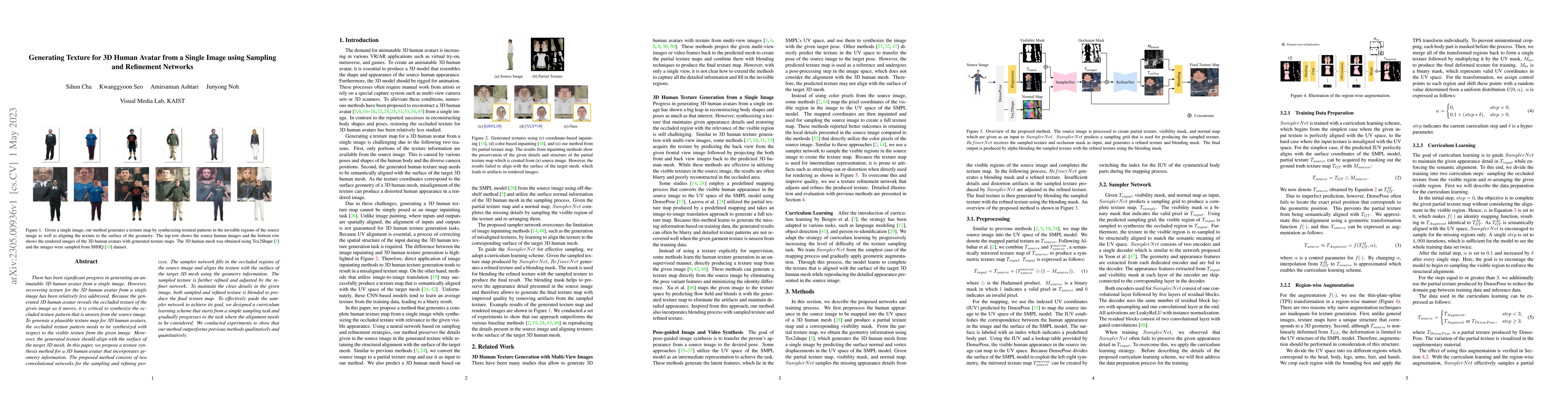Thumbnail for Generating Texture for 3D Human Avatar from a Single Image using
  Sampling and Refinement Networks