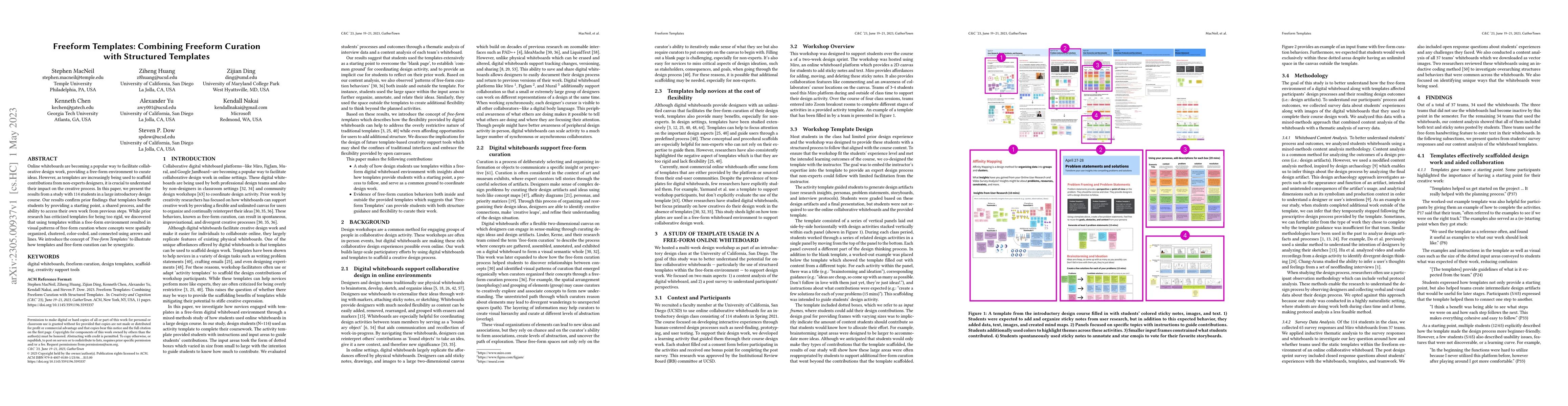 Thumbnail for Freeform Templates: Combining Freeform Curation with Structured
  Templates