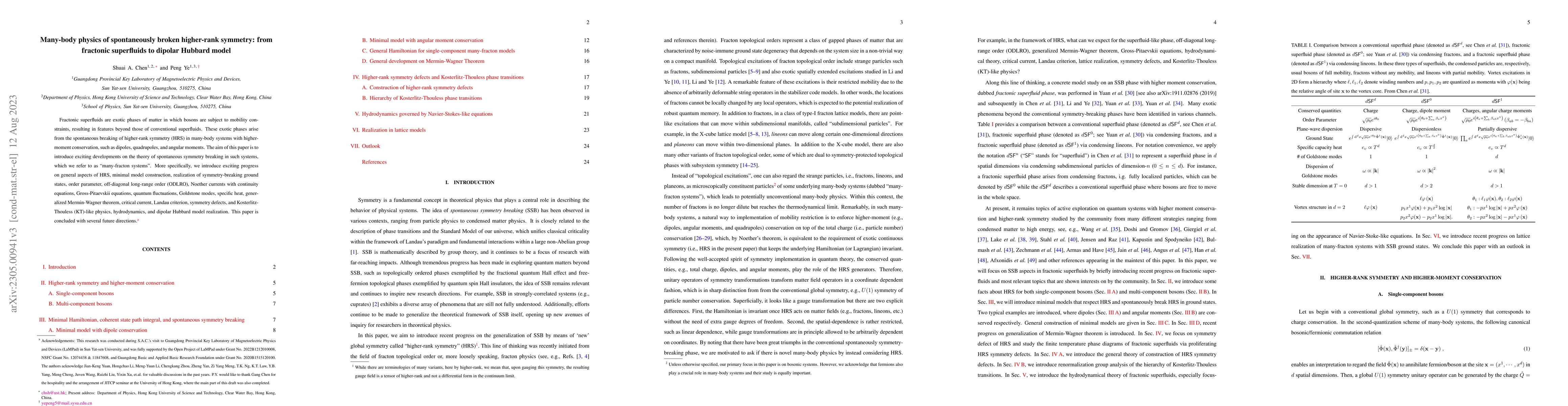 Thumbnail for Many-body physics of spontaneously broken higher-rank symmetry: from
  fractonic superfluids to dipolar Hubbard model
