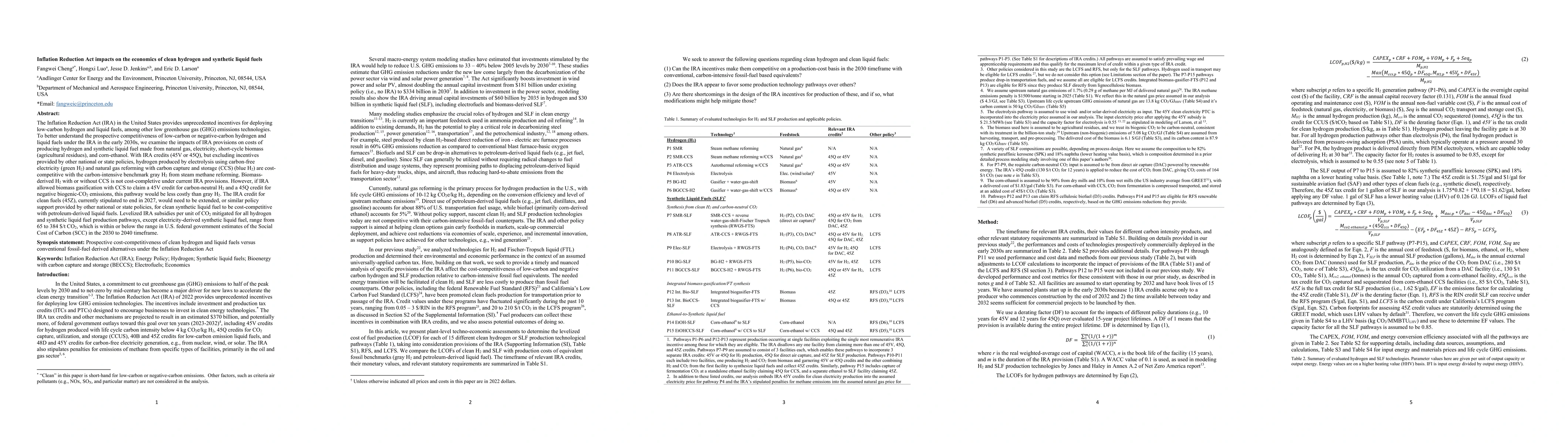 Thumbnail for Inflation Reduction Act impacts on the economics of clean hydrogen and
  liquid fuels
