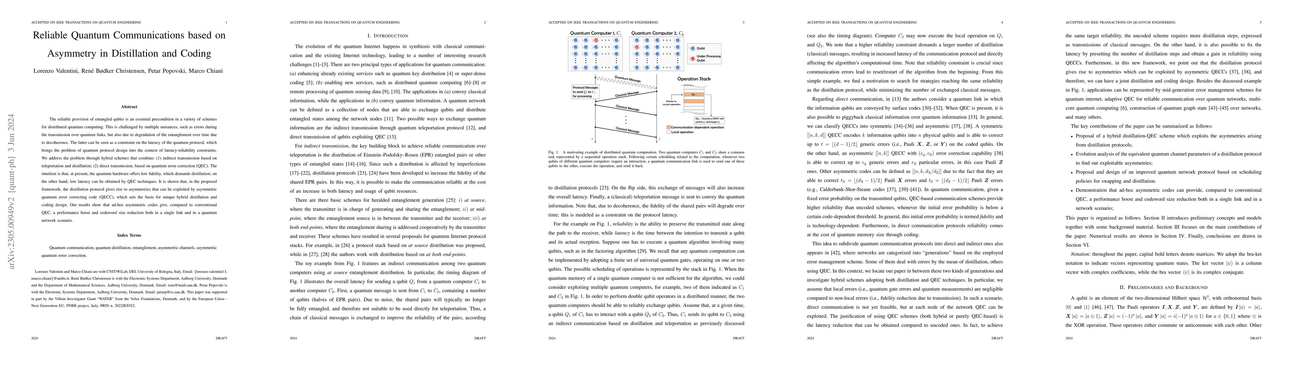 Thumbnail for Reliable Quantum Communications based on Asymmetry in Distillation and
  Coding