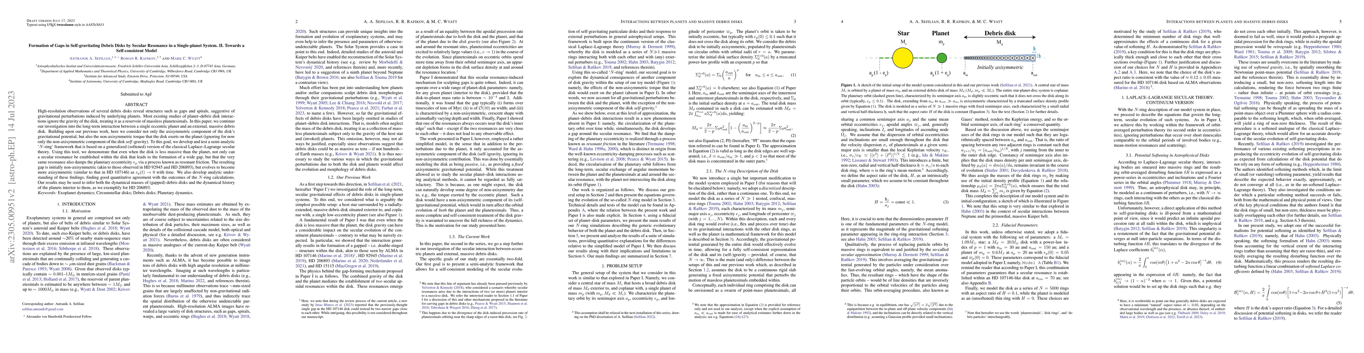 Thumbnail for Formation of Gaps in Self-gravitating Debris Disks by Secular Resonance
  in a Single-planet System. II. Towards a Self-consistent Model