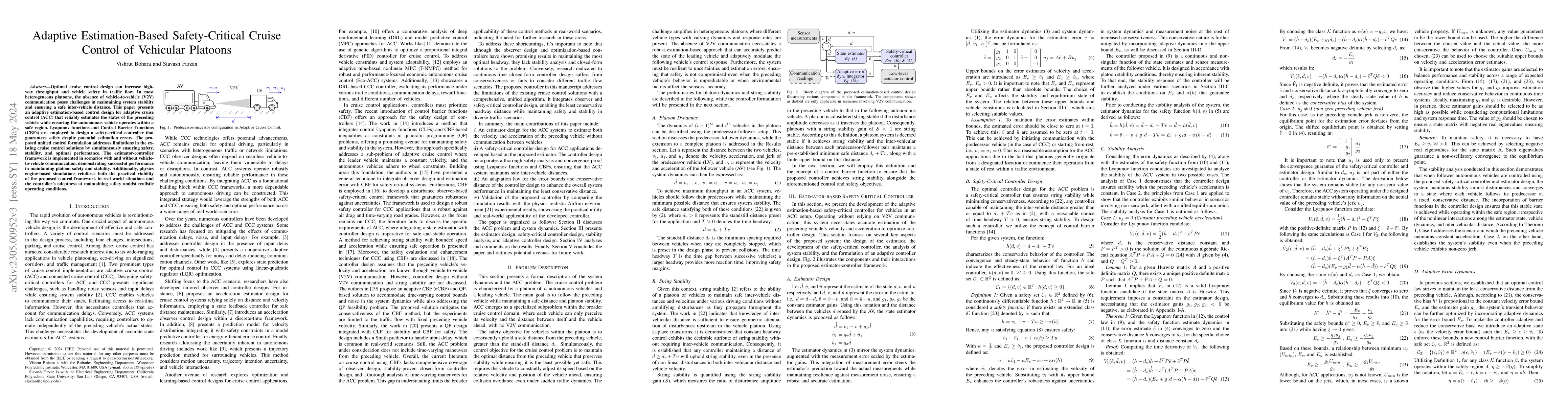 Thumbnail for Adaptive Estimation-Based Safety-Critical Cruise Control of Vehicular
  Platoons