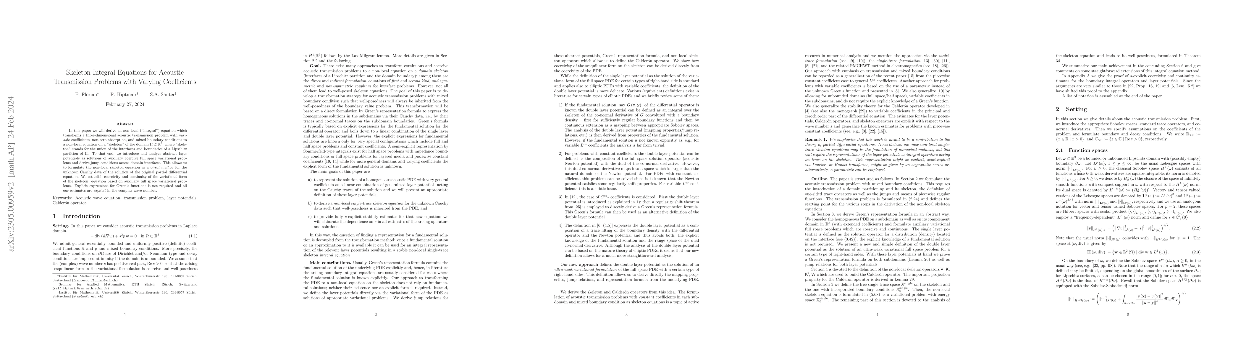 Thumbnail for Skeleton Integral Equations for Acoustic Transmission Problems with
  Varying Coefficients