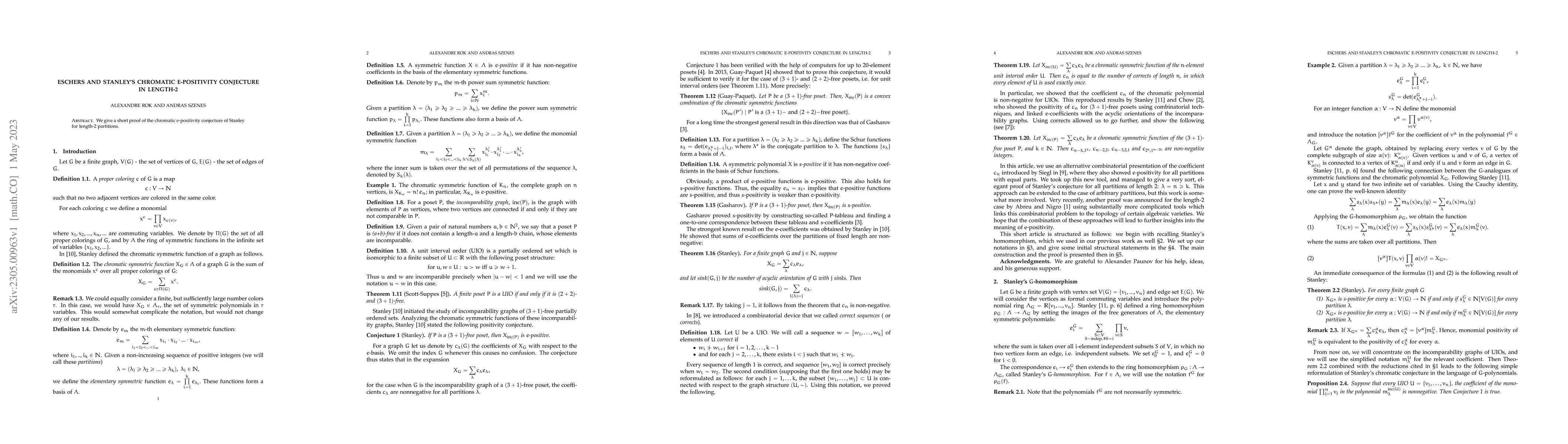Thumbnail for Eschers and Stanley's chromatic e-positivity conjecture in length-2