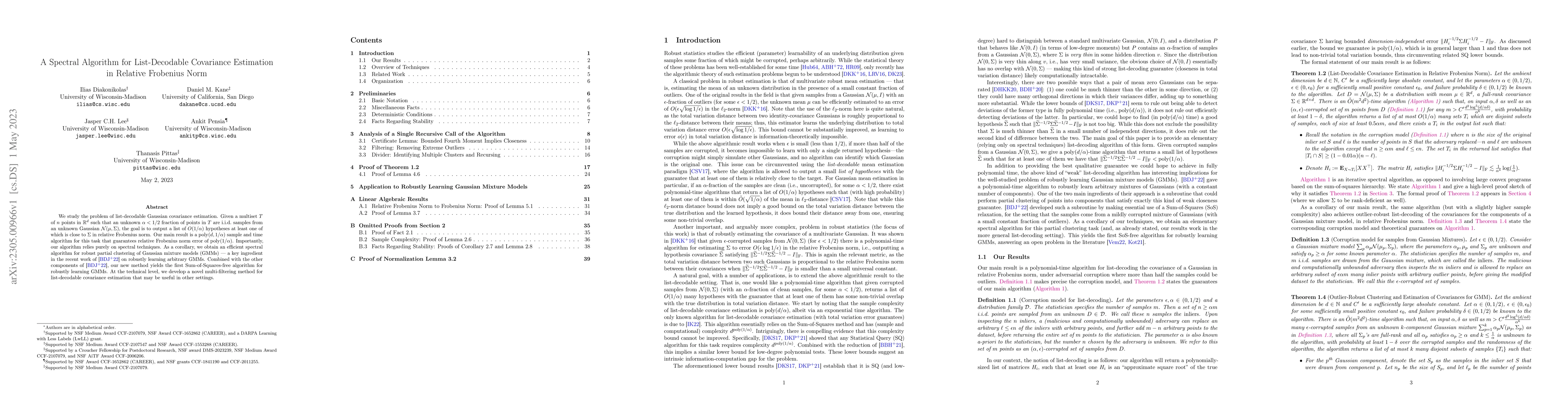 Thumbnail for A Spectral Algorithm for List-Decodable Covariance Estimation in
  Relative Frobenius Norm