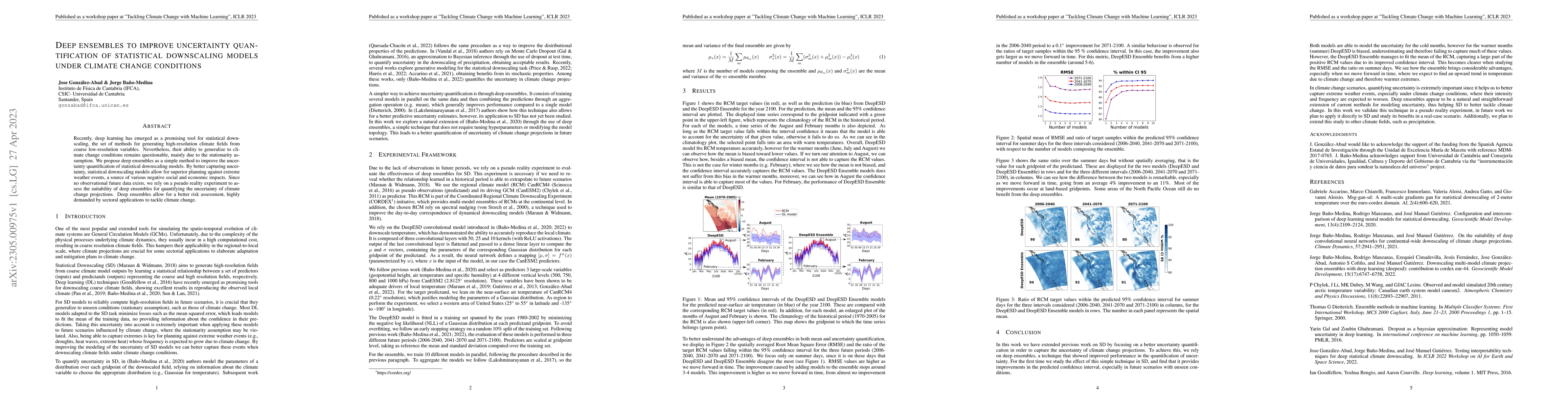Thumbnail for Deep Ensembles to Improve Uncertainty Quantification of Statistical
  Downscaling Models under Climate Change Conditions