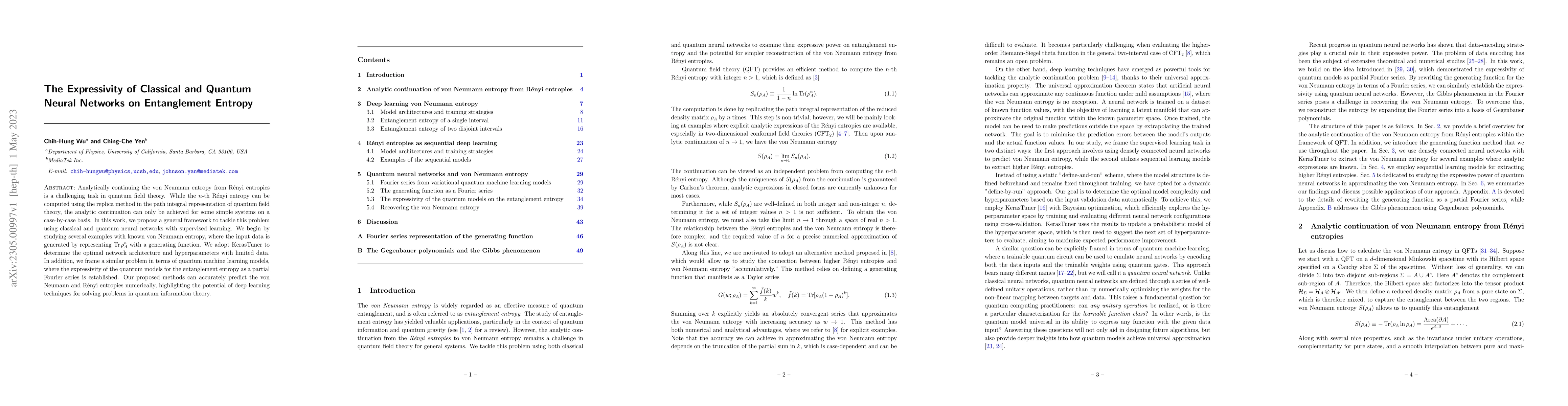 Thumbnail for The Expressivity of Classical and Quantum Neural Networks on
  Entanglement Entropy