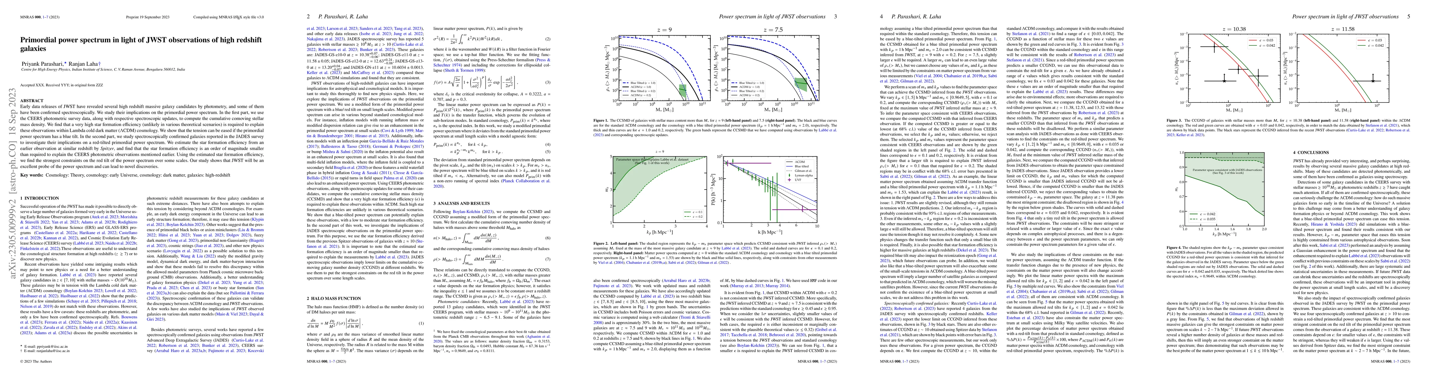 Thumbnail for Primordial power spectrum in light of JWST observations of high redshift
  galaxies