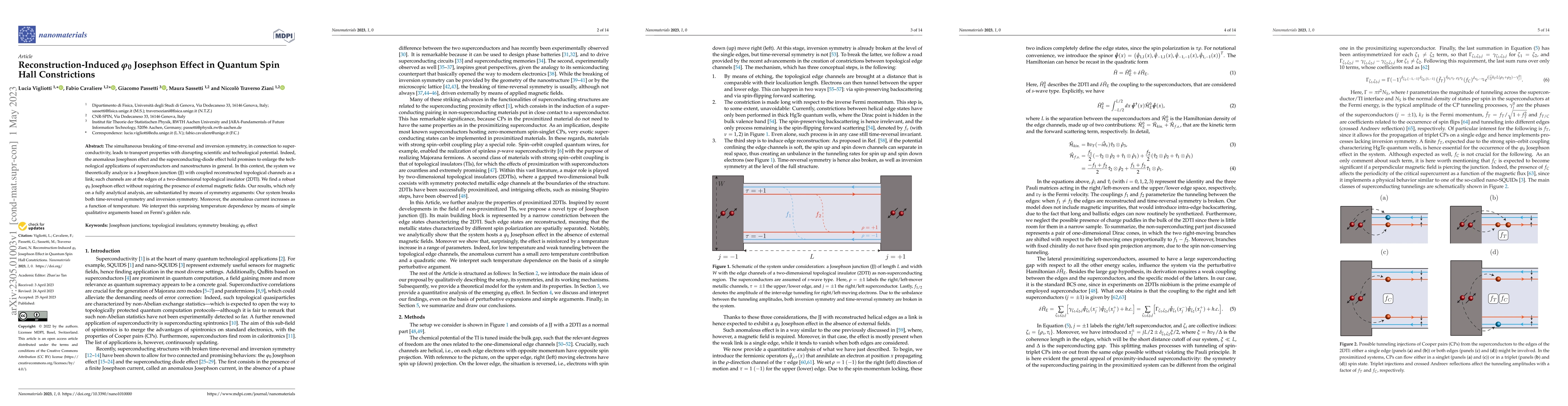 Thumbnail for Reconstruction-Induced $\varphi_0$ Josephson Effect in Quantum Spin Hall
  Constrictions