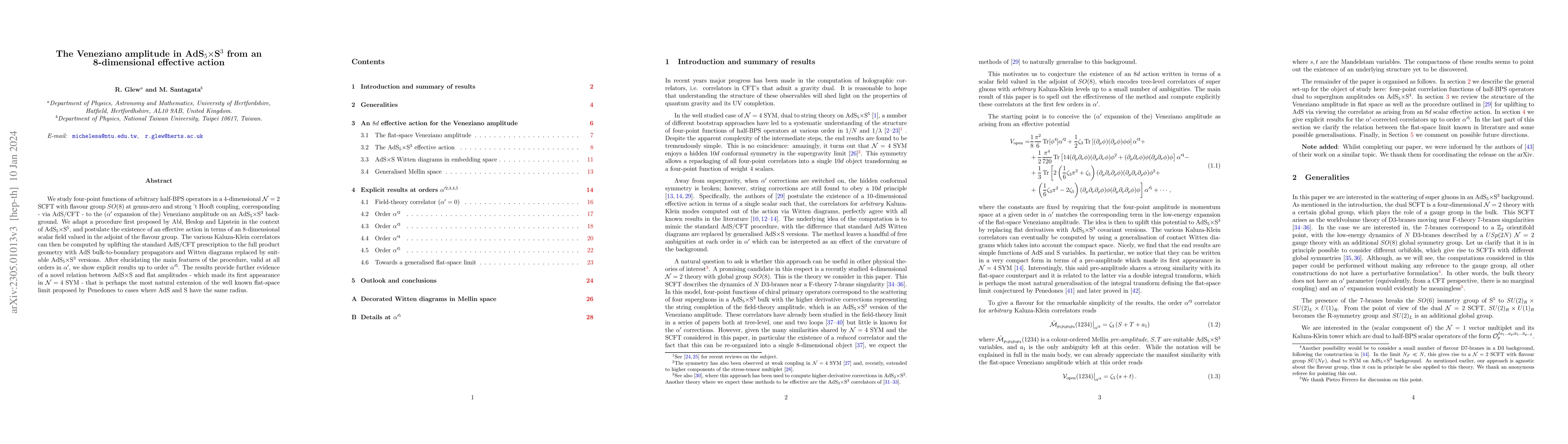 Thumbnail for The Veneziano amplitude in AdS$_5 \times$S$^3$ from an 8-dimensional
  effective action