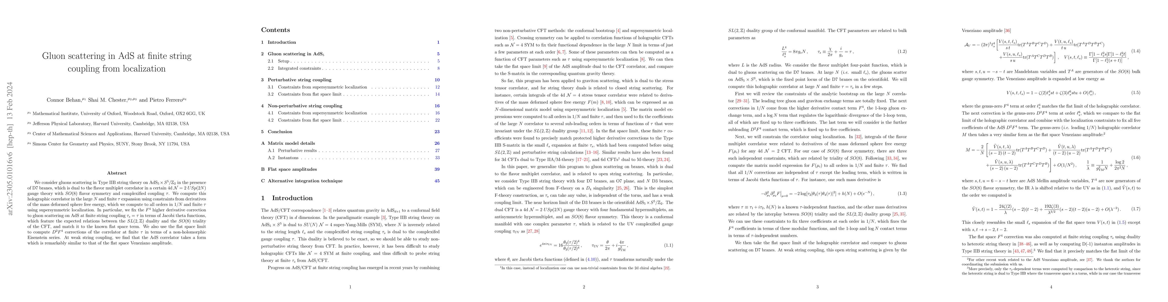 Thumbnail for Gluon scattering in AdS at finite string coupling from localization